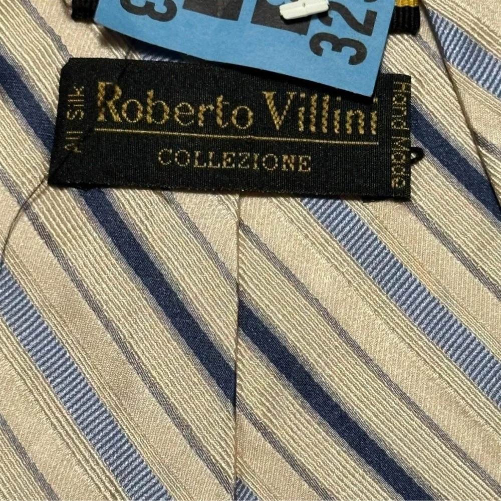 Roberto‎ Villini Silk Tie Blue Pale Yellow Diagonal Stripe 3.75